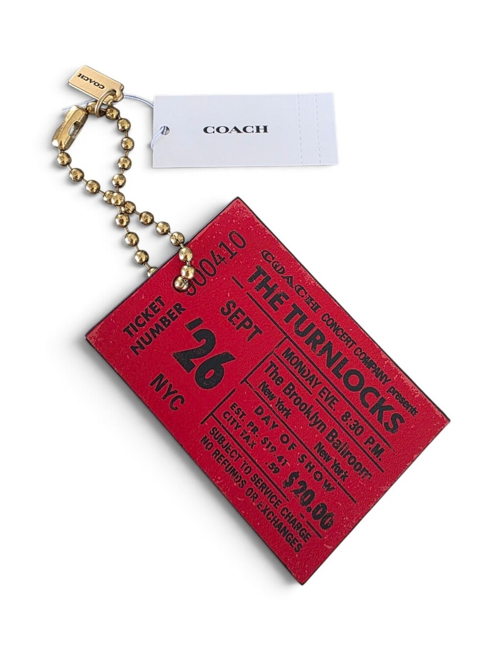 Coach Concert - Ticket Bag Charm The Turnlocks Brass Bright Poppy Red CHQ89 NEW